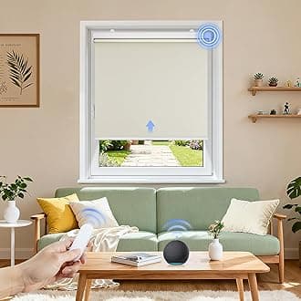 Grandekor Motorized Blinds with Remote Control, Blackout Roller Shade Electric Shades Cordless Smart Blinds for Bedroom Living Room Office,Cream,W34xH72