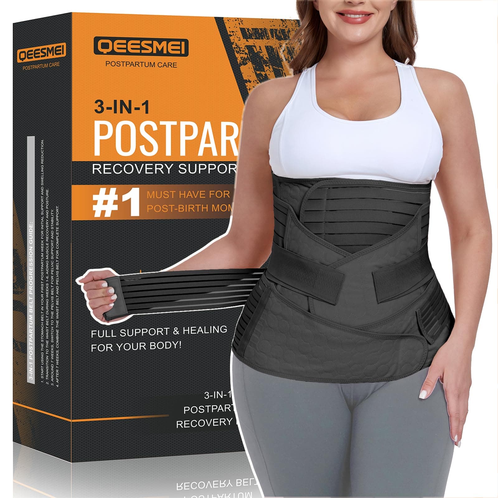 3 in 1 Postpartum Belly Support Recovery Wrap - Postpartum Belly Band - Postpartum Essentials Post Partum Waist Binder, Post Surgery Abdominal Binder Shapewear (Black, S/M)