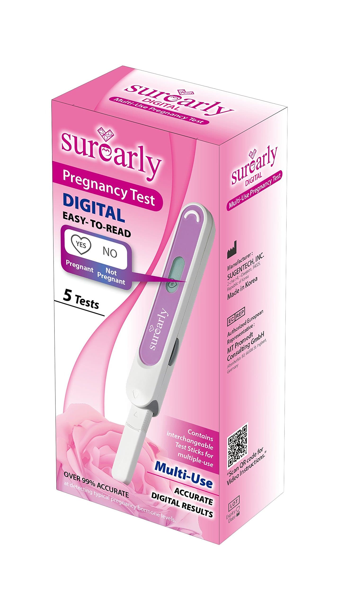 Surearly Digital Multi-Use Pregnancy Test, Kit of 5 Tests (5 Pack)