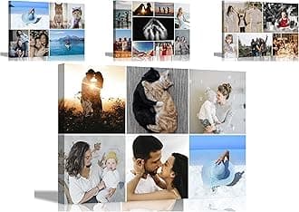 Artley Prints 6 Photo Square Collage Custom Canvas Art Prints Framed Personalised Photos on Canvas Wall Hanging Decor Family Baby Pictures 76 x 50cm (30 x 20 inches)