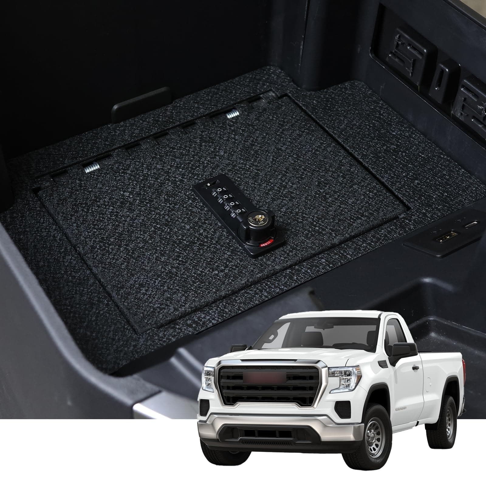 KERENCenter Console Safe Vault Console Gun Safe Box Compatible with Chevy Silverado 1500/GMC Sierra 1500 2023-2025, GMC 2500 2023-2025, 4-Digit Combination Lock with Key