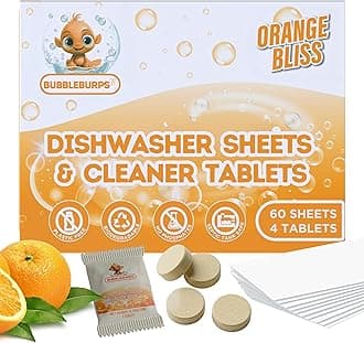 Dishwasher Detergent Sheets & Dishwasher Cleaner Tablets, Concentrated Dish Washing Liquid, Dishwasher Cleaner & Deodorizer, 60 Sheets & 4 Tablets, Septic Safe, Dishwasher or Sink