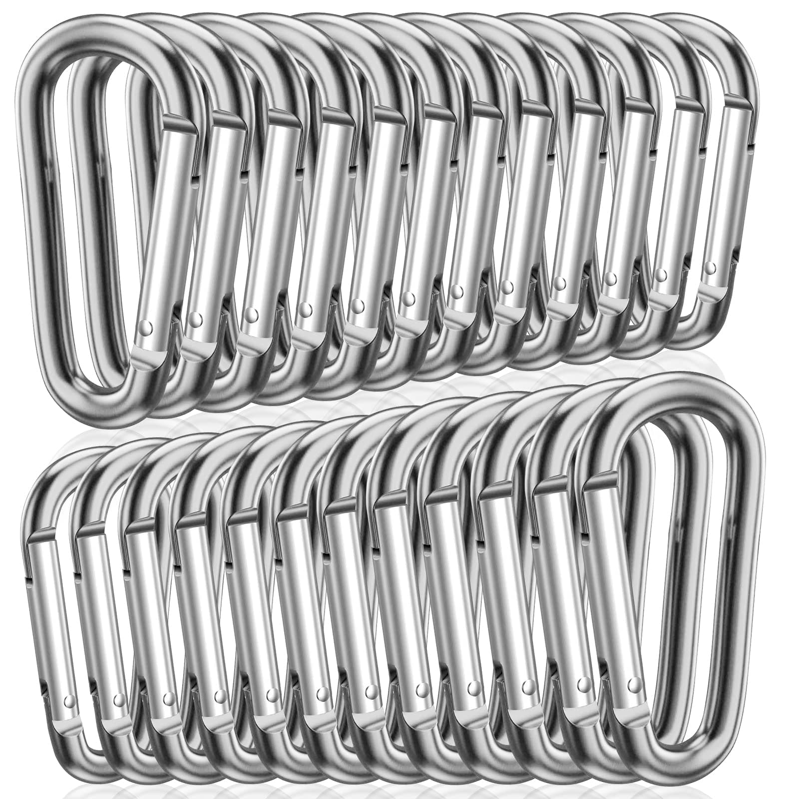 STURME 2" Aluminum D Ring Carabiners Clip D Shape Spring Loaded Gate Small Keychain Carabiner Clip Set Outdoor Camping Mini Lock Snap Hooks Spring Link Key Chain Durable Improved 24 PCS