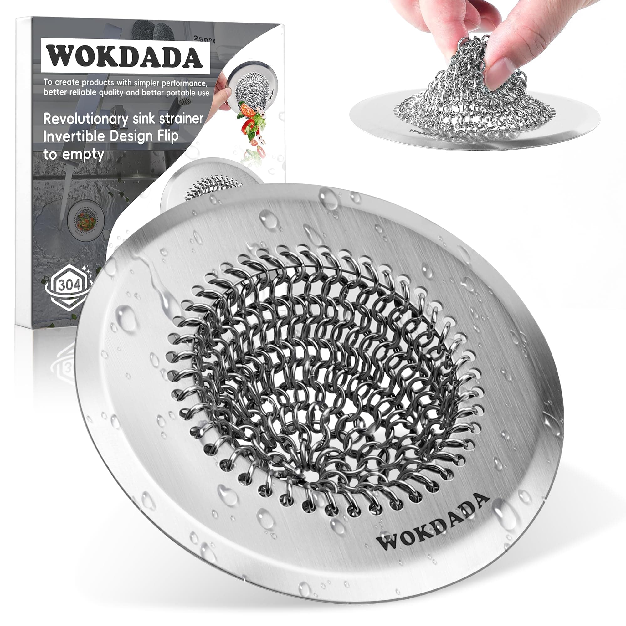 - Revolutionary Kitchen Sink Drain Strainer/Patented Reversible Chain Mesh, Effortless Cleaning & Debris Catcher, Large Capacity, No Clog, 304 Stainless Steel & Rust-Proof/Handmade