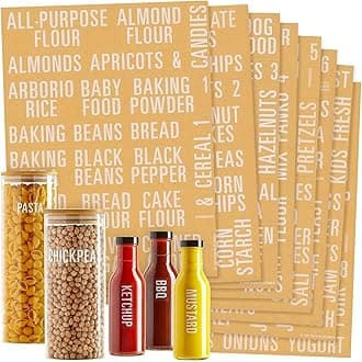 Pantry & Fridge Label Set - Water-Resistant Vinyl Kitchen Organization Labels - Preprinted Pantry Container Stickers - Sugar & Flour Baking Stickers - 224-Pack, Medium, White/Clear