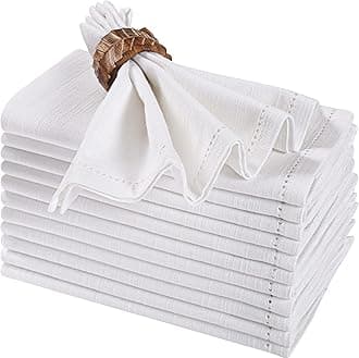 Bedding Craft White Cotton Cloth Dinner Napkins Set of 12 – 16x16 Reusable Machine Washable Fabric Napkins – Perfect for Weddings, Holidays, Thanksgiving & Everyday Dining