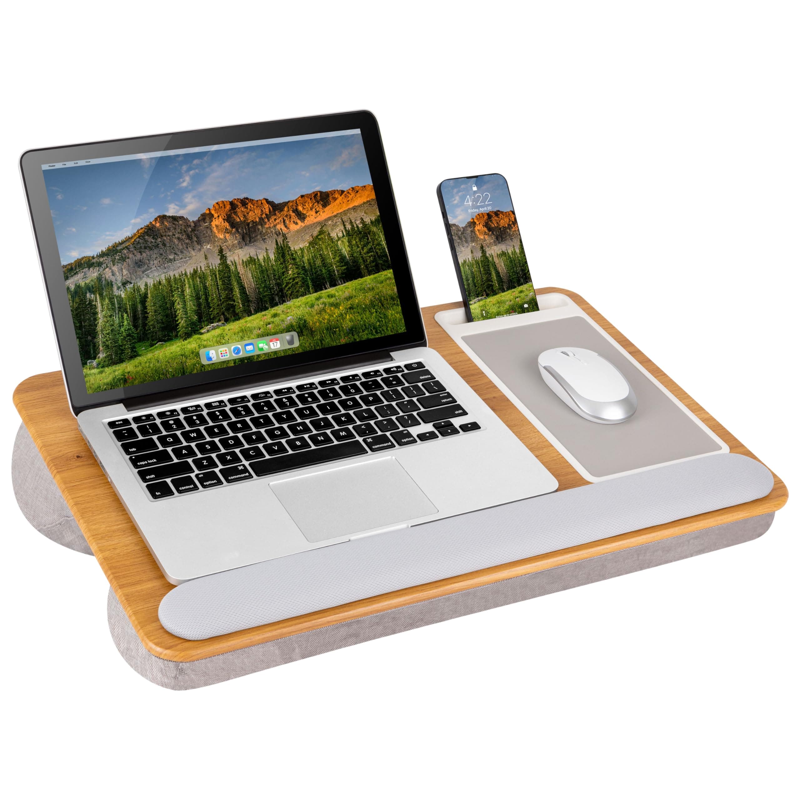 Home Office Pro Lap Desk with Wrist Rest, Mouse Pad, and Phone Holder - Oak Woodgrain - Fits up to 15.6 Inch Laptops - Style No. 91599