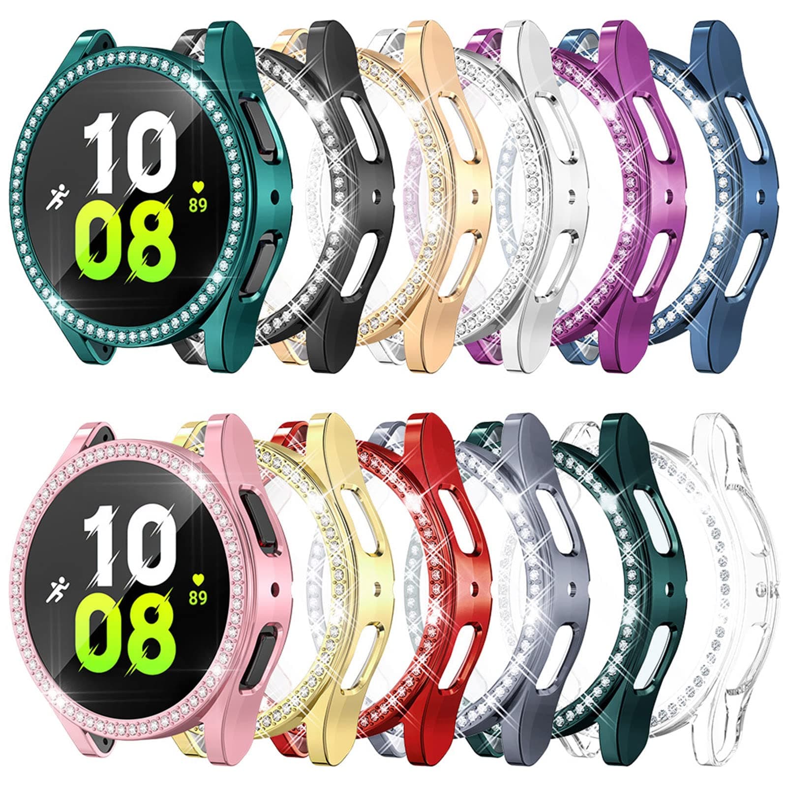 RICHONE 12Pack Compatible with Samsung Galaxy Watch 5/4 40mm Screen Protector Case, Bling Diamonds All-Around Protective Soft Cover Accessories (12 Colors, Galaxy Watch 5/4-40mm)