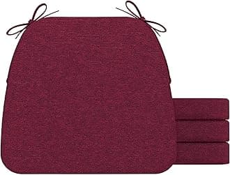AAAAAcessories D-Shaped Chair Cushions, 2" Thick Dining Chair Pads with Ties and Removable, Machine-Washable Cover, 17" x 16", Set of 4, Wine Red