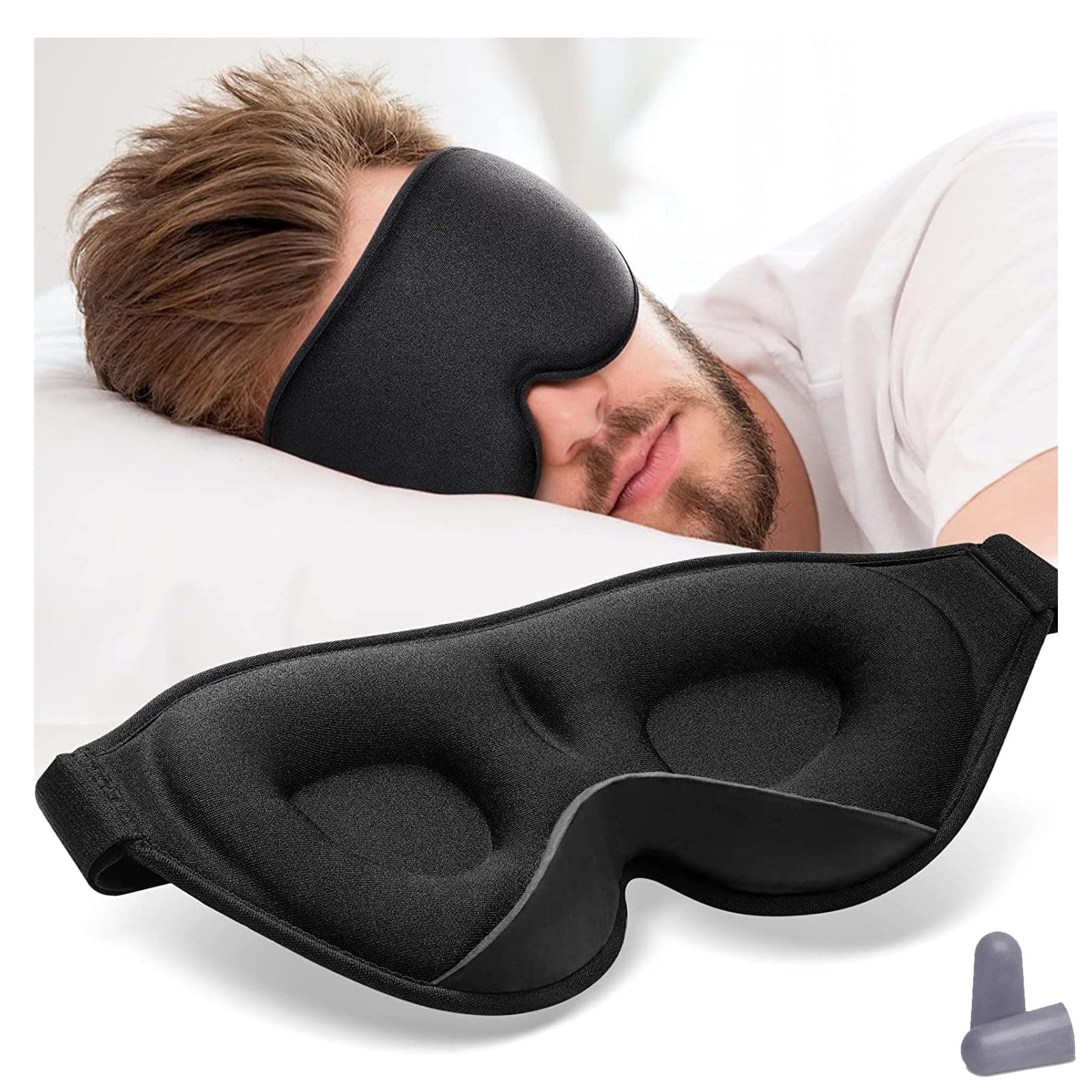 BODINELIA Sleep Eye Mask, 3D Deep Contoured Eye Covers for Sleeping, Block Out Light Eye Mask, Zero Eye Pressure Blindfold for Men Women with Adjustable Strap for Sleeping, Traveling (Black)