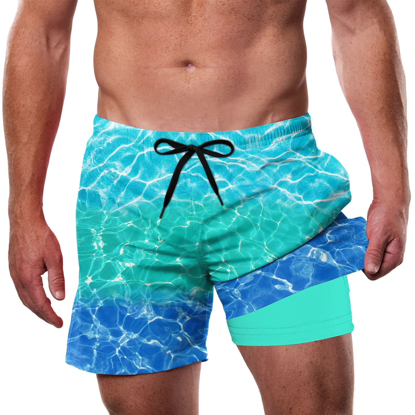 CozopleMens Swim Trunks with Compression Liner 5.5" Inseam Quick Dry Bathing Suit Lightweight Swimming Shorts
