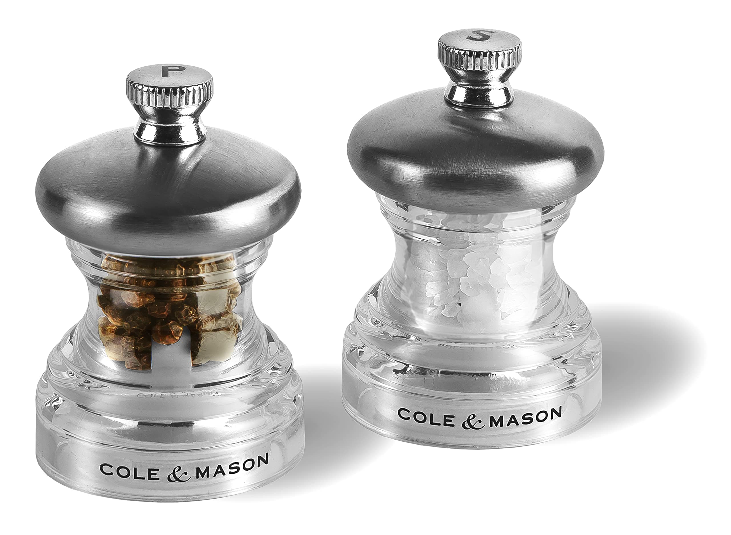 Cole & Mason Precision Grind Button Salt and Pepper Mill Gift Set, Acrylic and Stainless Steel/Clear, 6.5 cm