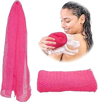 ADETONAfrican Exfoliating Net Sponge, Authentic, Real, Body Scrubber, Long Bath Wash Cloth, Body Exfoliator, Sapo, Shower Accessories, Back Foot Scalp Scrub, Flat Dead Skin Remover Body Wash (Pink)