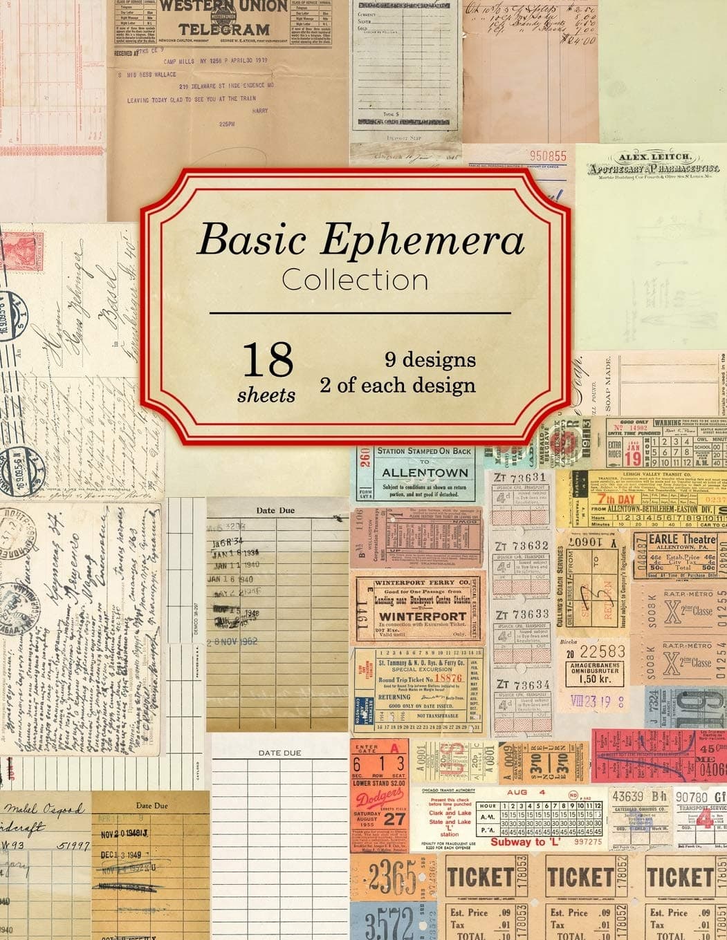 Basic Ephemera Collection: 18 sheets - 9 designs - 2 of each design (Vintage Ephemera Collection)