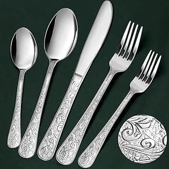 Meythway 40-Piece Vintage Carved Silverware Set for 8, Stainless Steel Flatware Set with Knife/Fork/Spoon, Cutlery Set for Home and Kitchen, Utensil Set with Dishwasher Safe