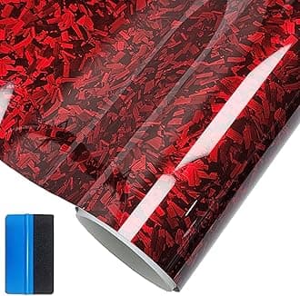 Forged Carbon Fiber Red Vinyl Wrap Sticker Free Bubble Air Release DIY Decal Car Auto Vehicle Morotcycle Self Adhesive (30cm x 300cm)