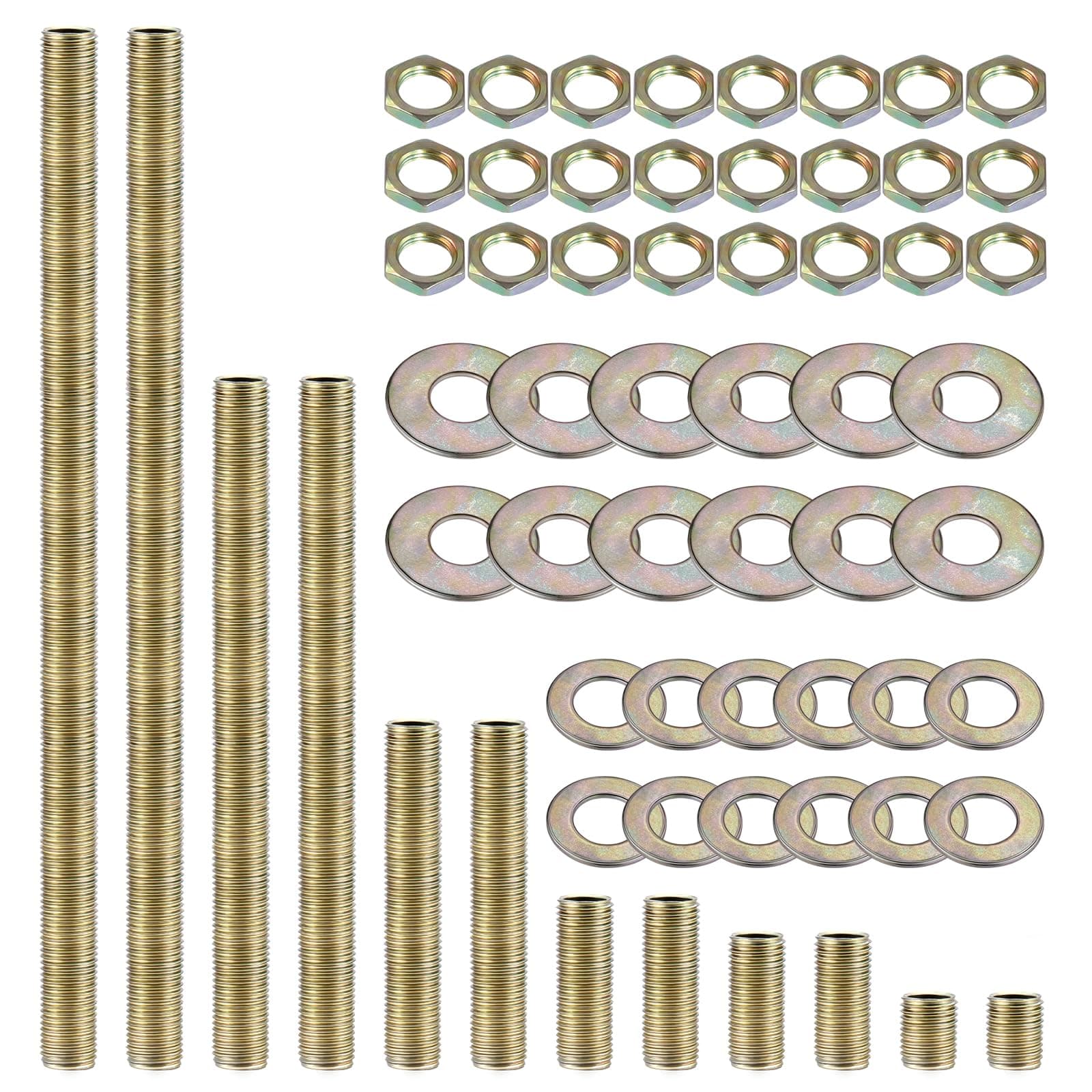 Lamp Rod,All Thread Lamp Pipe,Lamp Repair Assortment of Hardware,Yellow Zinc Coated, Includes 12" Lamp Pipe Nipples, 24 Washers, 24 Lock Nuts