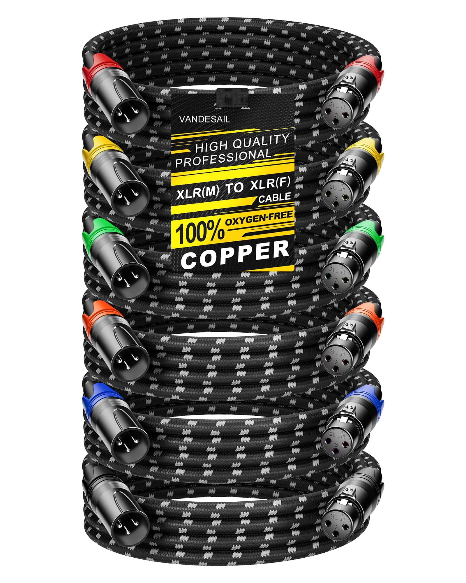 XLR Cable 6ft 6 Pack, Microphone Cables Braided XLR Male to Female 3-Pin Colorful Connector Balanced Shielded Compatible with Microphones Recording, Mixer, Amplifier,Speaker Systems