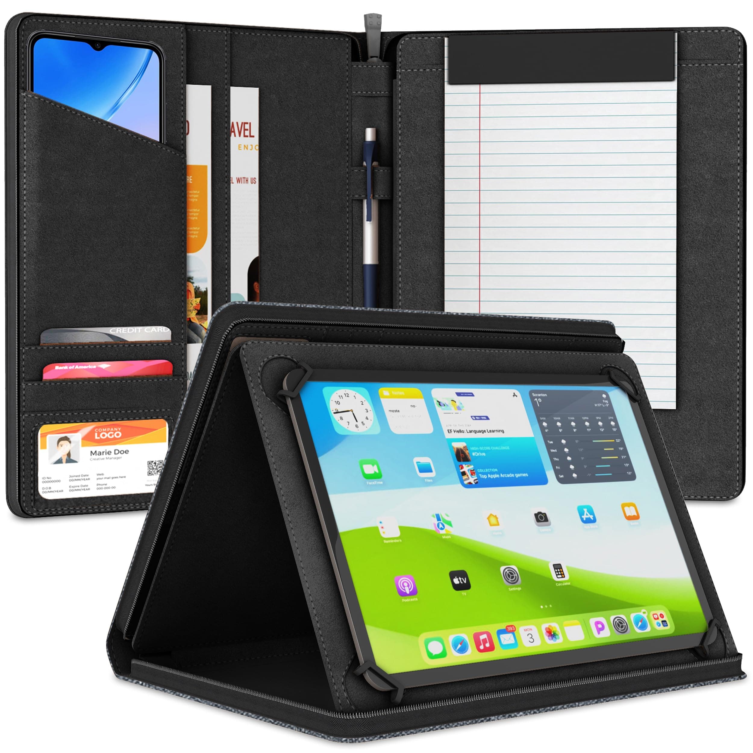 KHOMOUniversal Padfolio Case – Tablet Portfolio Organizer with Notepad Holder – Compatible with iPad 10th/11th Gen, iPad Pro 11, iPad 7/8/9 (10.2", 10.9", 9.7")
