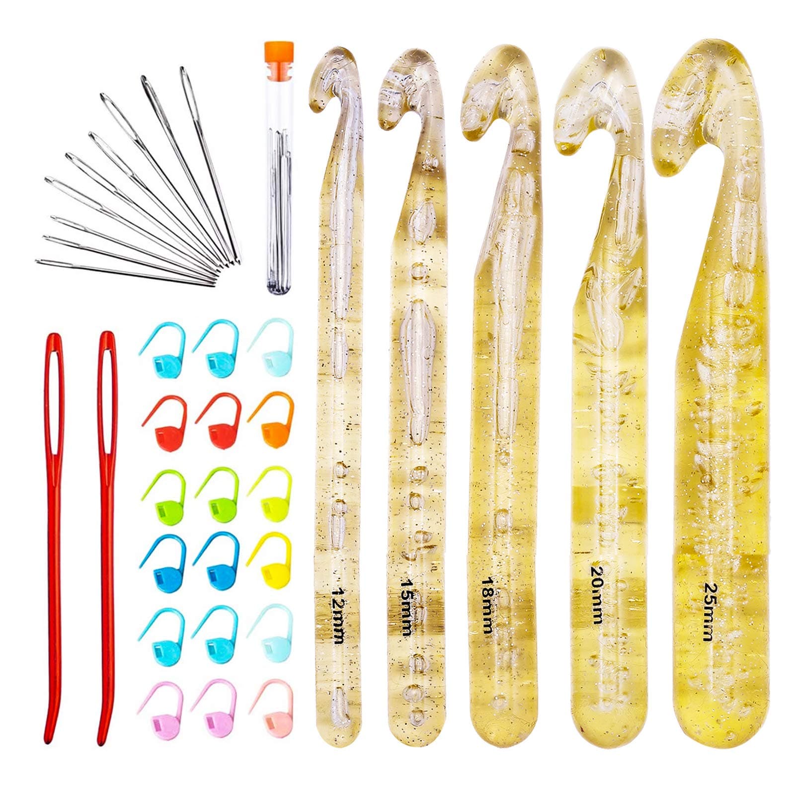 Mayboos 37 Pcs Huge Crochet Hook Set,9 Pieces Large Eye Blunt Needles,12mm-25mm Large Size Yarn Crochet Hooks Needles for Handmade DIY DIY Crafts, Carpets, Scarves