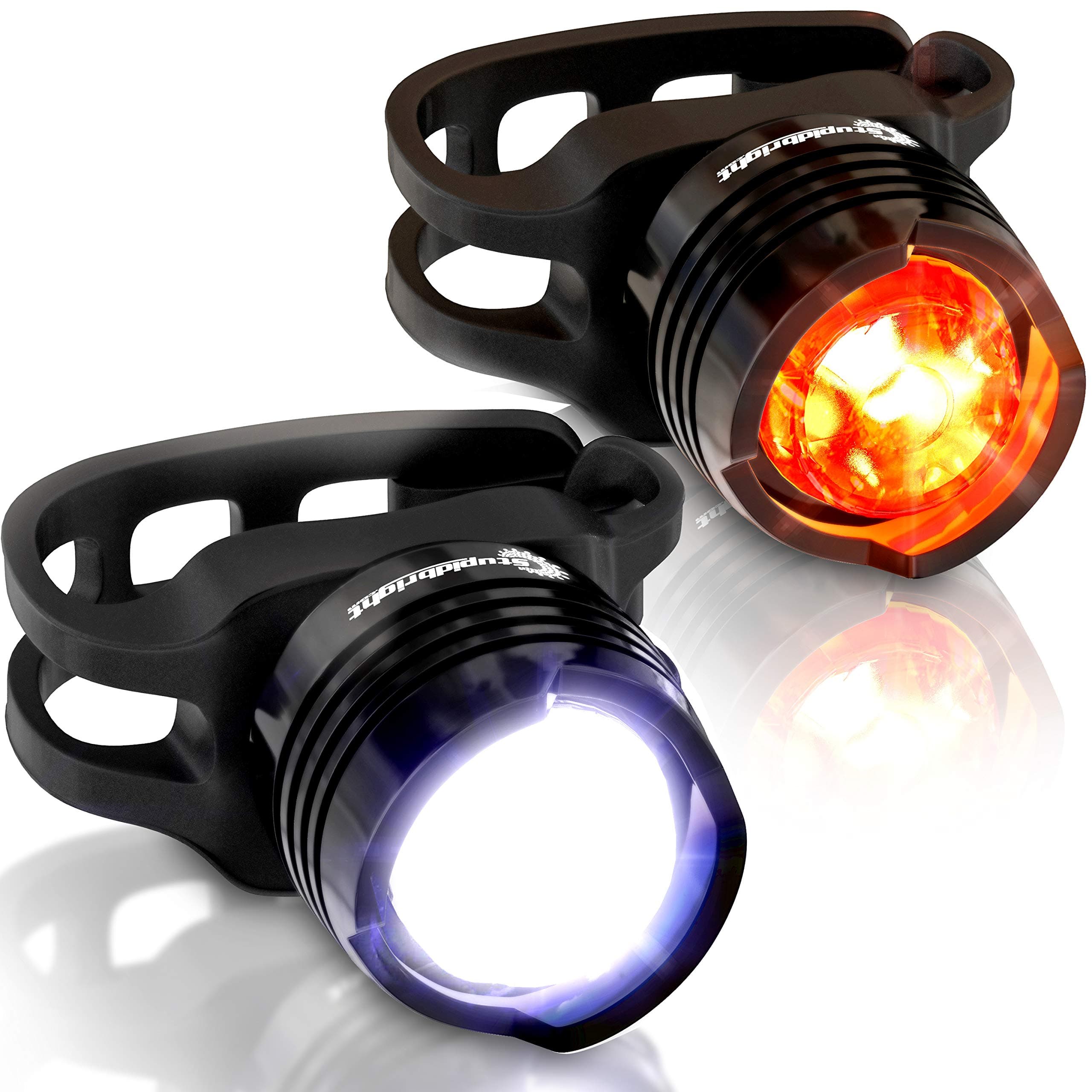 Micro LED Strap-On Front & Rear Bike Light Set Skateboard Longboard Lights (2 Pack)