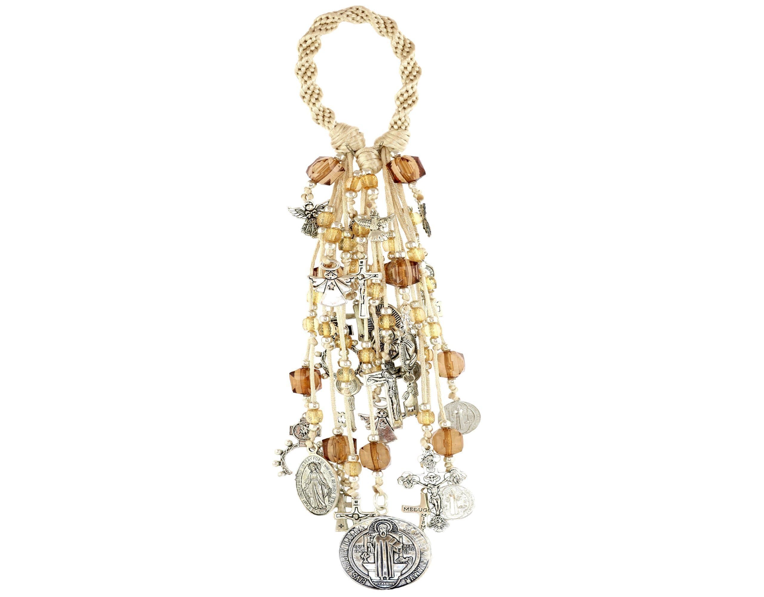 Home Door Blessing Catholic Decor Saint Benedict Protection San Benito Proteccion Virgin Mary Archangels Crucifix Spirally Woven Design 22 Charms B100BEIGE