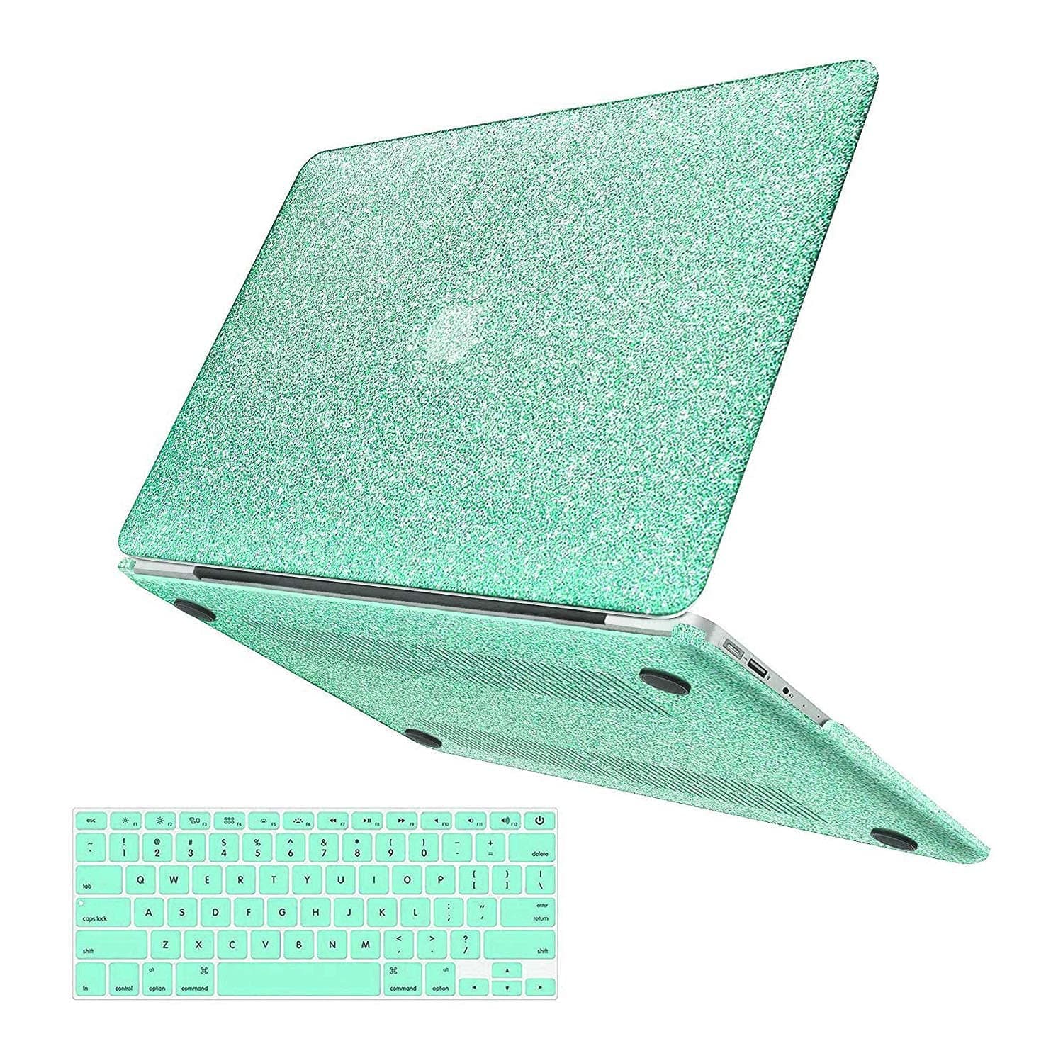 Anban Compatible with MacBook Air 13 inch Case, Glitter Smooth Leather Snap On Protective Laptop Hard Shell Case with Keyboard Cover, Model: A1466 A1369 Older Ver 2010-2017 Release, Shining Mint Green