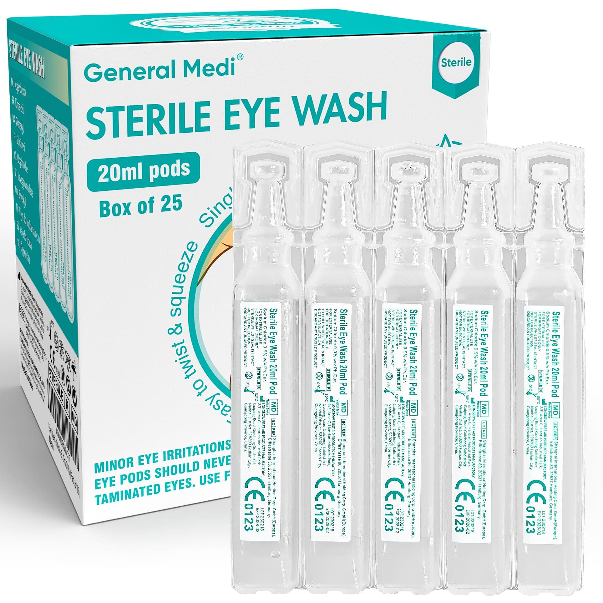 General Medi Eye Wash - Sterile Saline Solution 20ml/0.9% (Pack of 25)