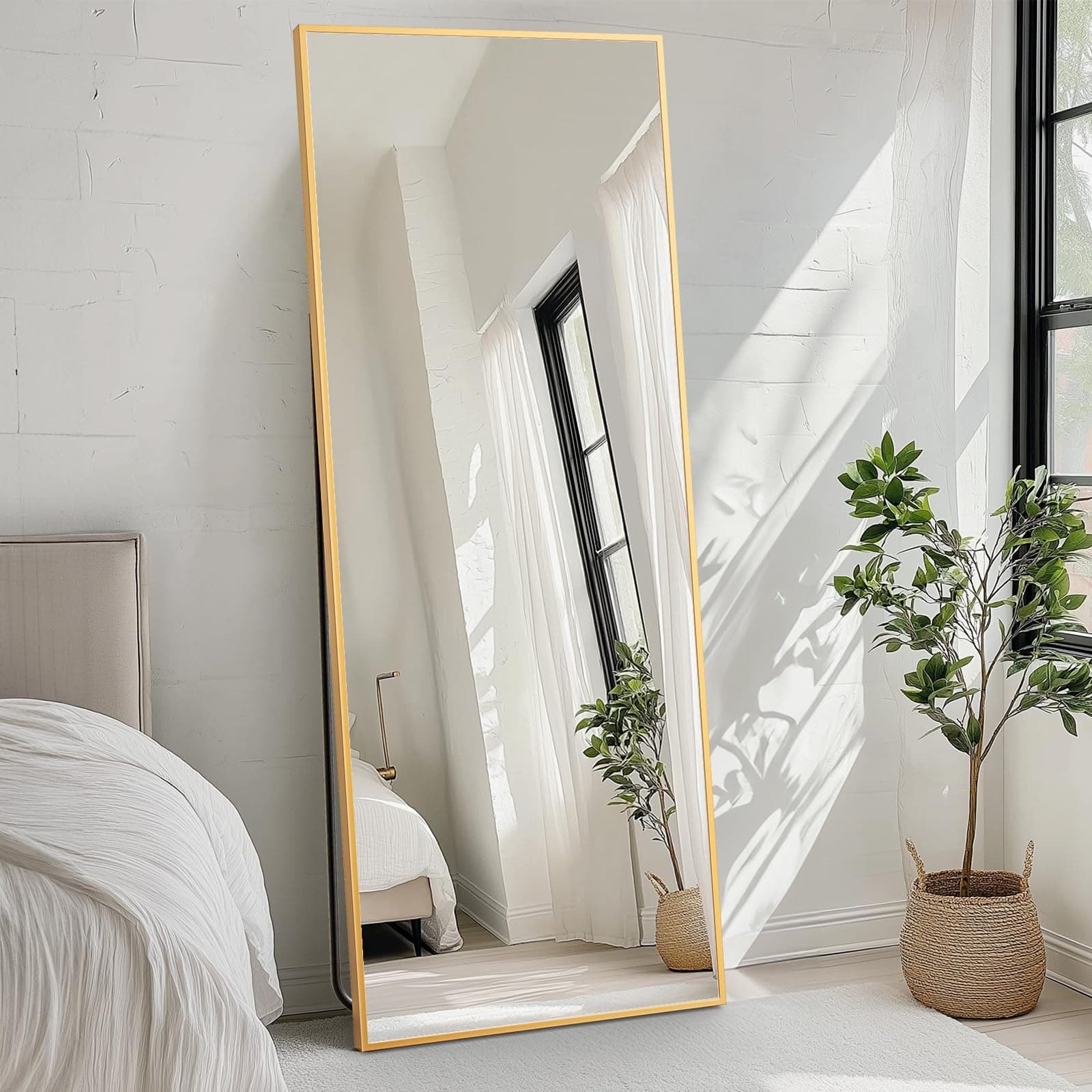 FAB&Deluxe Full Length Mirror - 71"x26" Standing or Leaning Full Body Mirror with Aluminum Alloy Frame, Floor Mirror for Bedroom Bathroom Wall Decor, Rectangular, Gold