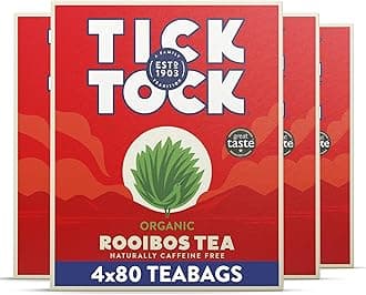 Tick Tock Organic Rooibos Tea, Pack of 4 x 80 tea bags (320 bags), Naturally ...