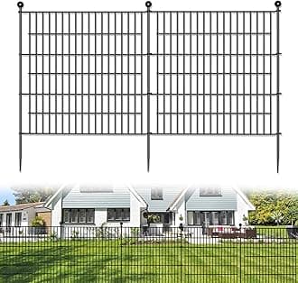 10 Panels No Dig Garden Fence Blocker for Outdoor Yard Decorative, 32 in(H) X 23.6 ft(L) Animal Barrier Fencing Rustproof Metal Wire Panel Border for Dog, Rabbits, and Patio Temporary Ground Stakes