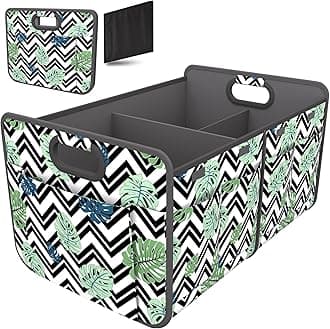 Homeve Trunk Organizer, Car Storage, Reinforced Handles, Collapsible Multi-Compartment Car Organizers, Foldable, Waterproof, 600D Oxford Polyester (Folded Texture, 2 Compart)