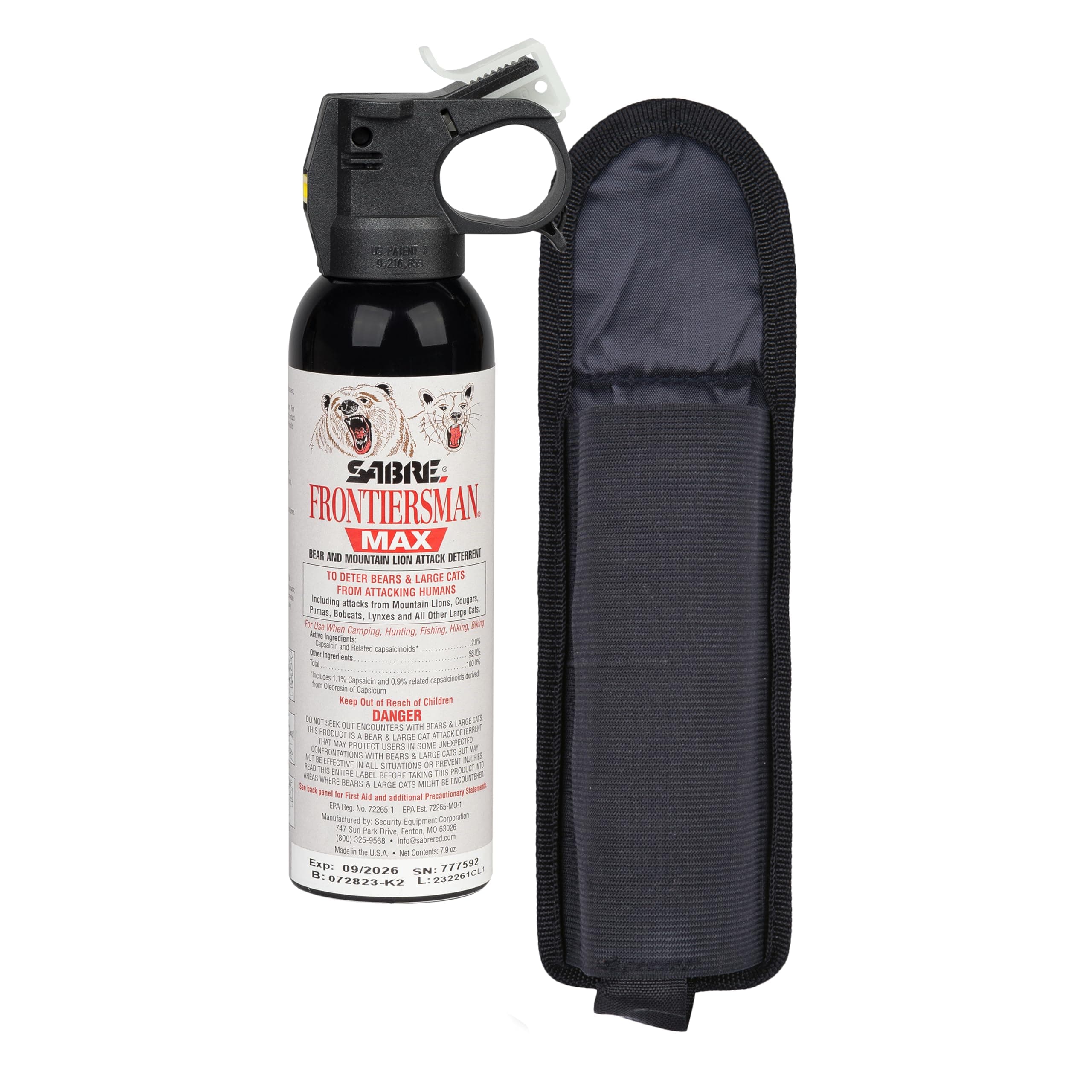 SABRE Frontiersman MAX 7.9 fl oz. Bear & Mountain Lion Attack Deterrent, Up to 40 ft Range, Contains 2% Major Capsaicinoids, Safer for You, Animals & The Environment, Glow-in-The-Dark Safety