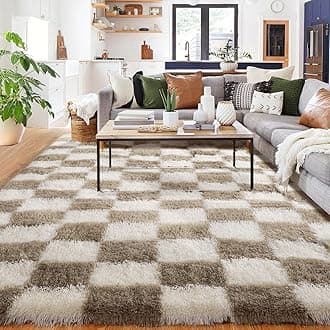 BYBSRLL Large Checkered Rug for Bedroom, 150x210cm Beige and White Living Room Area Rugs for Kids Baby Room, Nursery, Dorm, Lounge, Soft Fluffy Plush Fuzzy Checkerboard Carpet