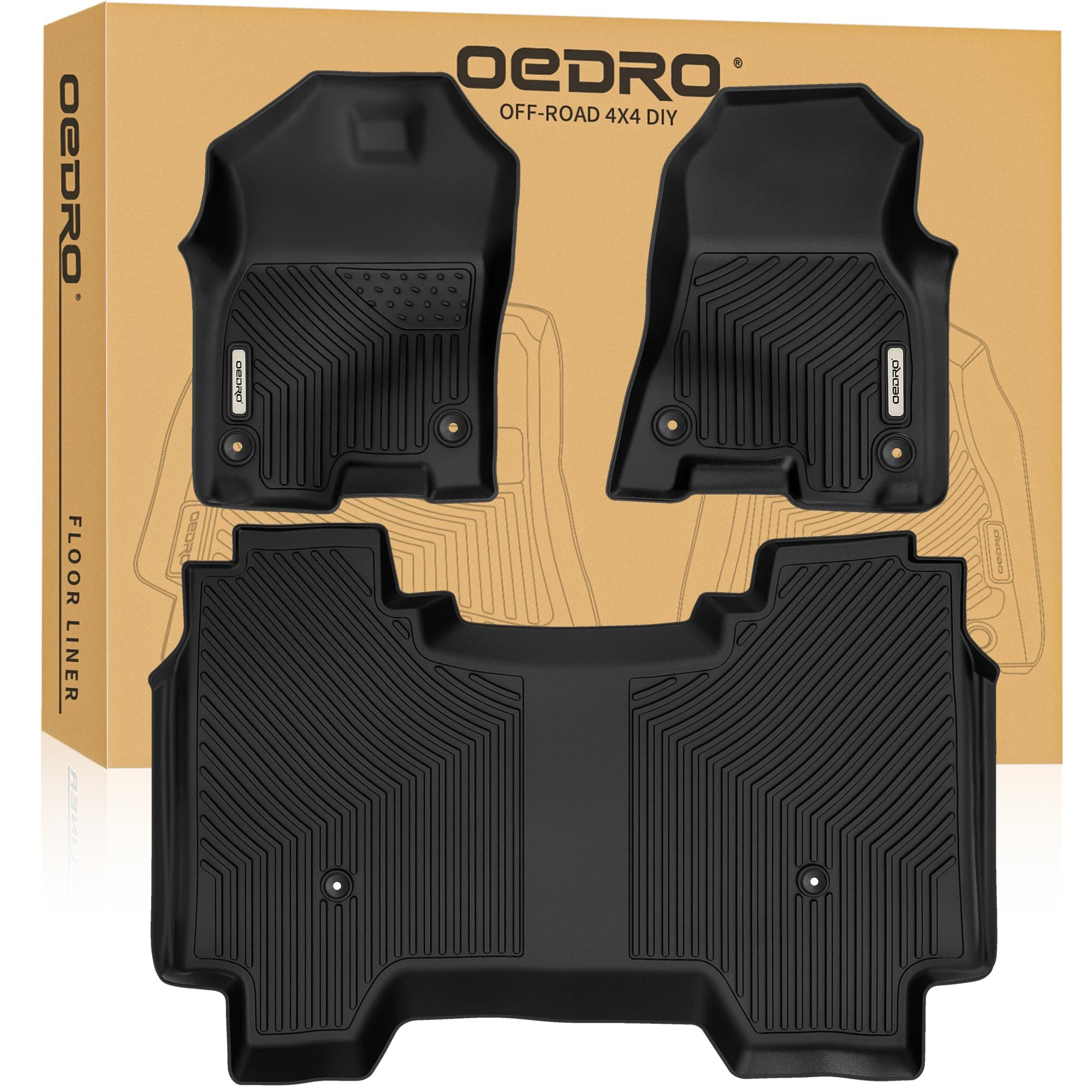 OEDRO Floor Mats Custom Fit for 2019-2024 Dodge Ram 1500 Crew Cab (New Body), with 1st Row Bucket Seats, No Rear Under-seat Storage Box, Black TPE All-Weather Includes 1st, 2nd Row Full Set Liners