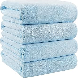 Bath Towels Pack of 4 (27’’ x 54’’) - Soft Feel Microfiber Bath Towel, Highly Absorbent Microfiber Towels for Body, Quick Drying, Bath Towel Set for Sport, Yoga, SPA, Fitness - Blue