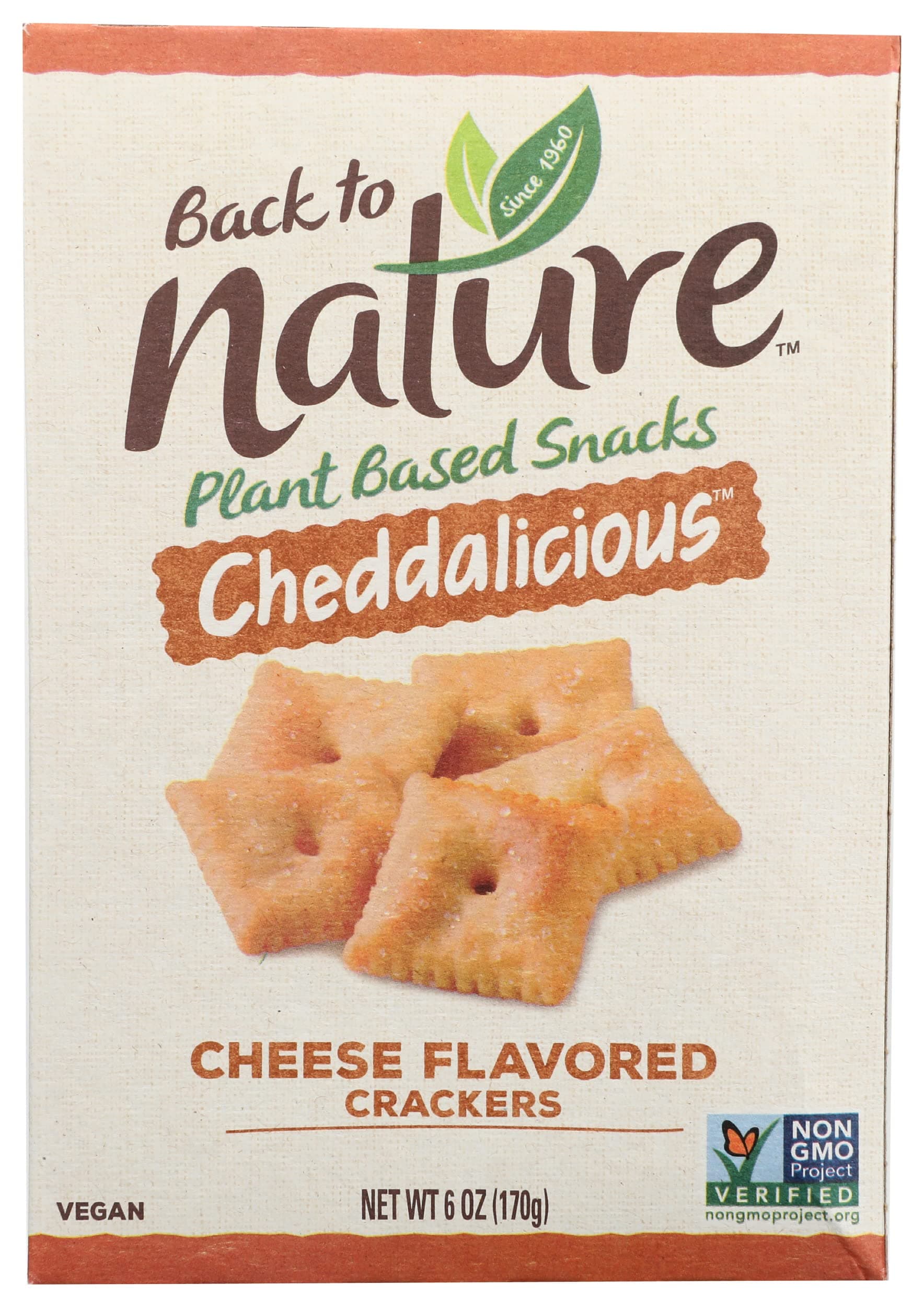 Back to Nature Cheese Flavored Crackers - Non-GMO, Made with Wheat Flour, Vegan, Delicious & Quality Snacks, Cheddalicious, 6 Ounce (Pack of 6)