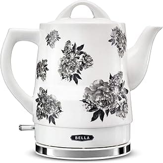 BELLA 1.5 Liter Electric Ceramic Tea Kettle with Boil Dry Protection & Detachable Swivel Base, Black Floral