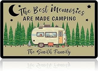 Custom Camping Door Mat with Family Name Personalized Camping Welcome Mats for Front Door Porch Entryway Gifts for Camper Lovers Made in USA