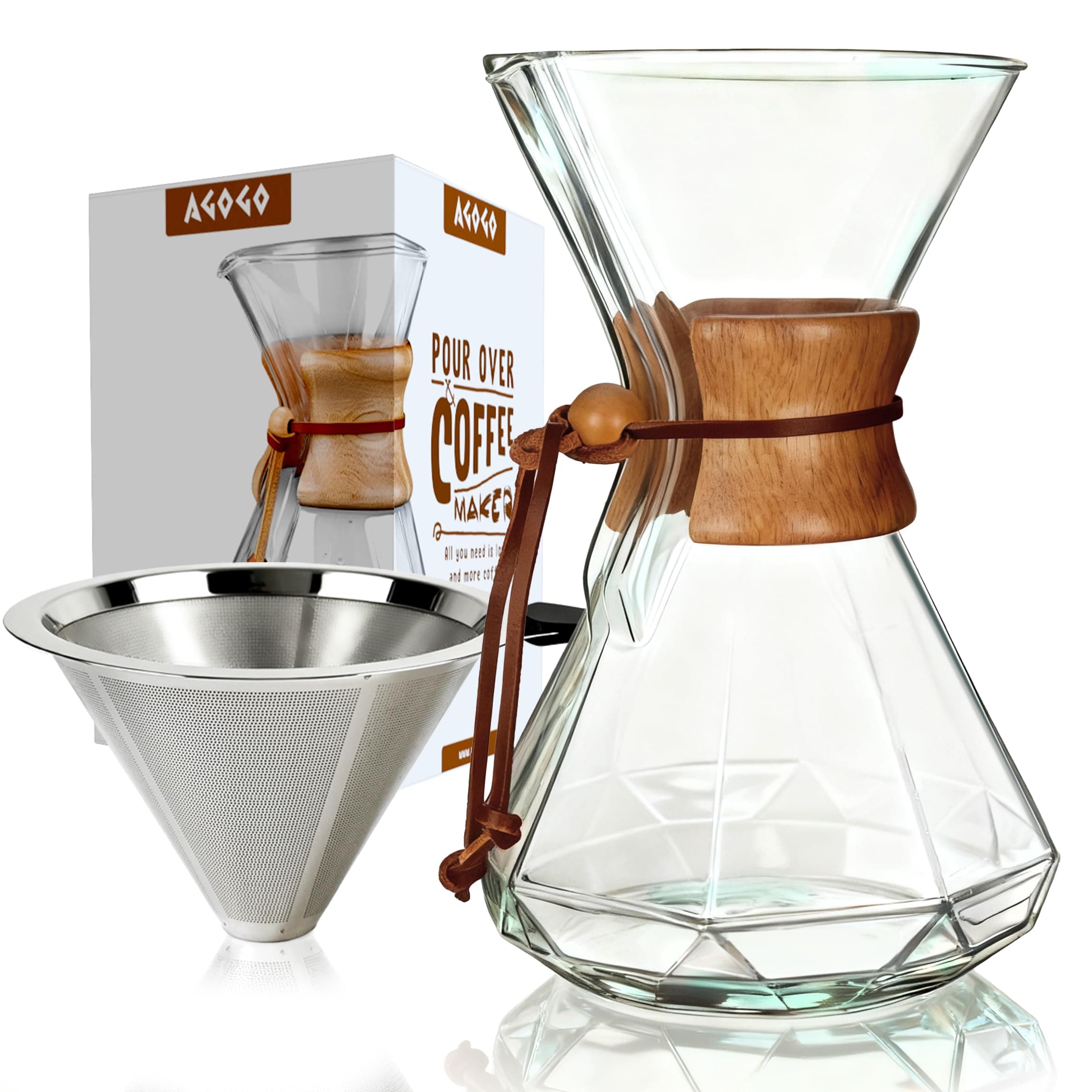 AGOGO Pour Over Coffeemaker Set Classic Series with Filter Diamond Shape 10 Cups