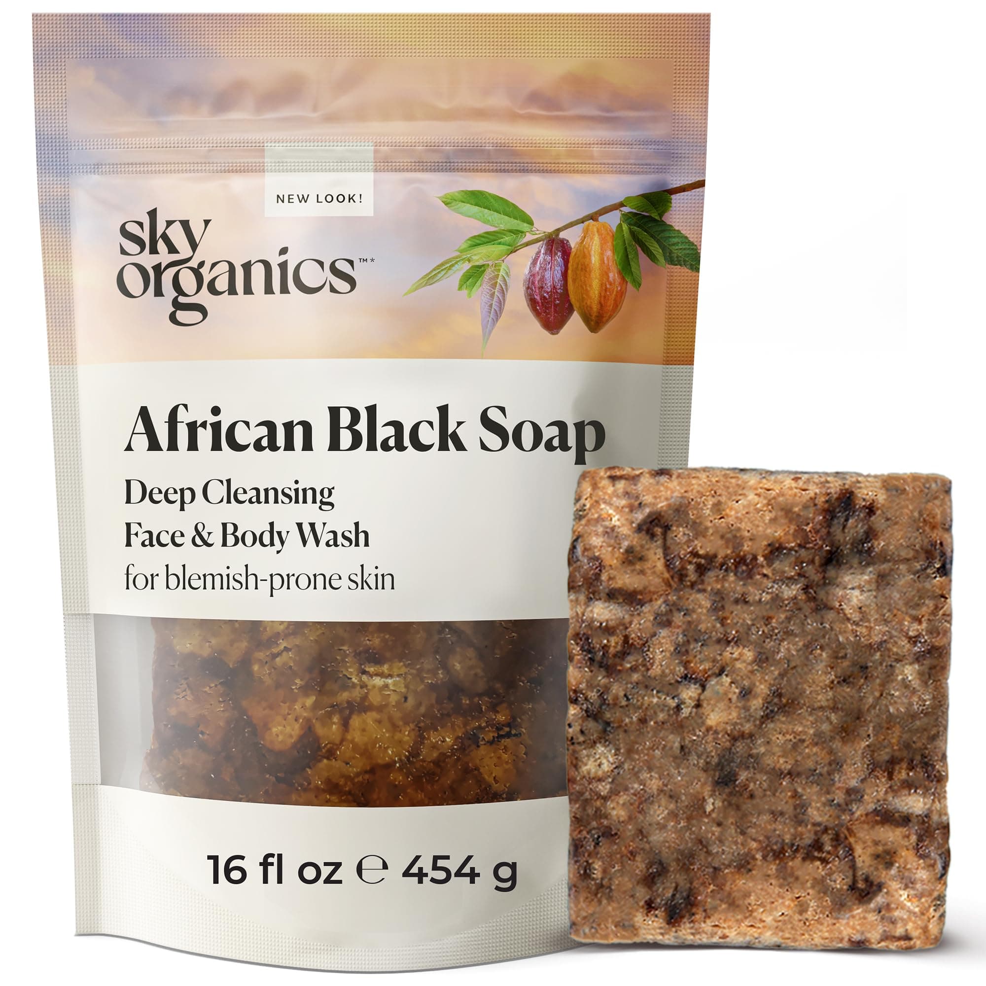 African Black Soap Bar, 16 oz - Deep Cleansing Face Wash & Body Wash - Cocoa Pod Ash - Blemish, Oily & Combo Skin - Natural, Vegan & Cruelty Free - Skin Care