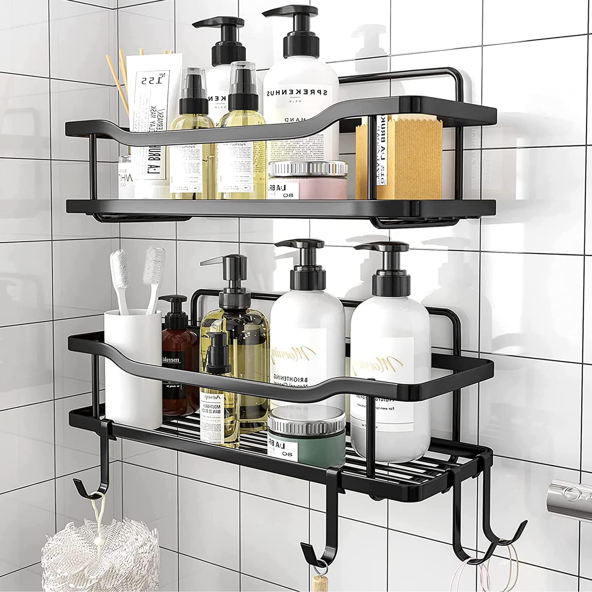 Sulfar Shower Caddy 2 Pack | Adhesive Bathroom Shower Shelf Organizer | No Drilling, Rustproof Stainless Steel | Shower Organizer for Bathroom & Kitchen Storage | Wall Mounted Storage Rack