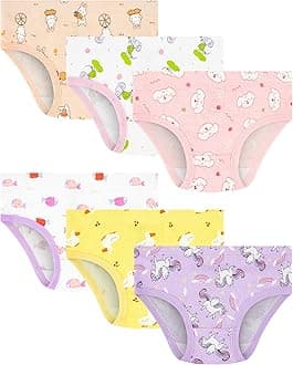 100% Cotton Girls Underwear Tagless Comfort Toddler Panties (6-Pack)