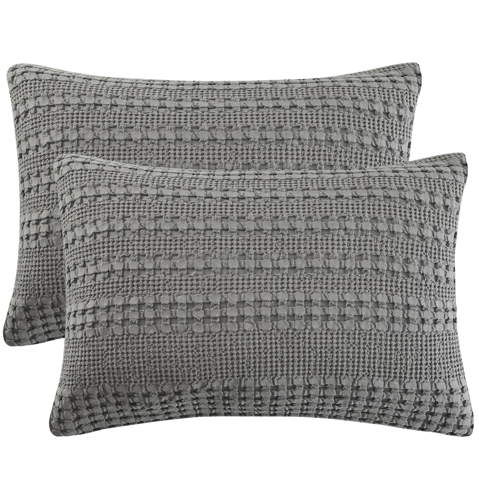 PHF 100% Cotton Waffle Pillow Shams King Size, 2 Pack 20" x 36" Soft Skin-Friendly Pillowcases, No Filling, Aesthetic Woven and Breathable Waffle Weave Pillow Case Covers for Bed, Dark Grey