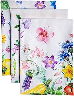 Maison d' Hermine Kitchen Towels Set of 3 100% Cotton 70 CM x 50 CM Reusable Cloth Tea Dish Towels Absorbent with Hanging Loop for Kitchen Dining Easter decorations (Giverny)