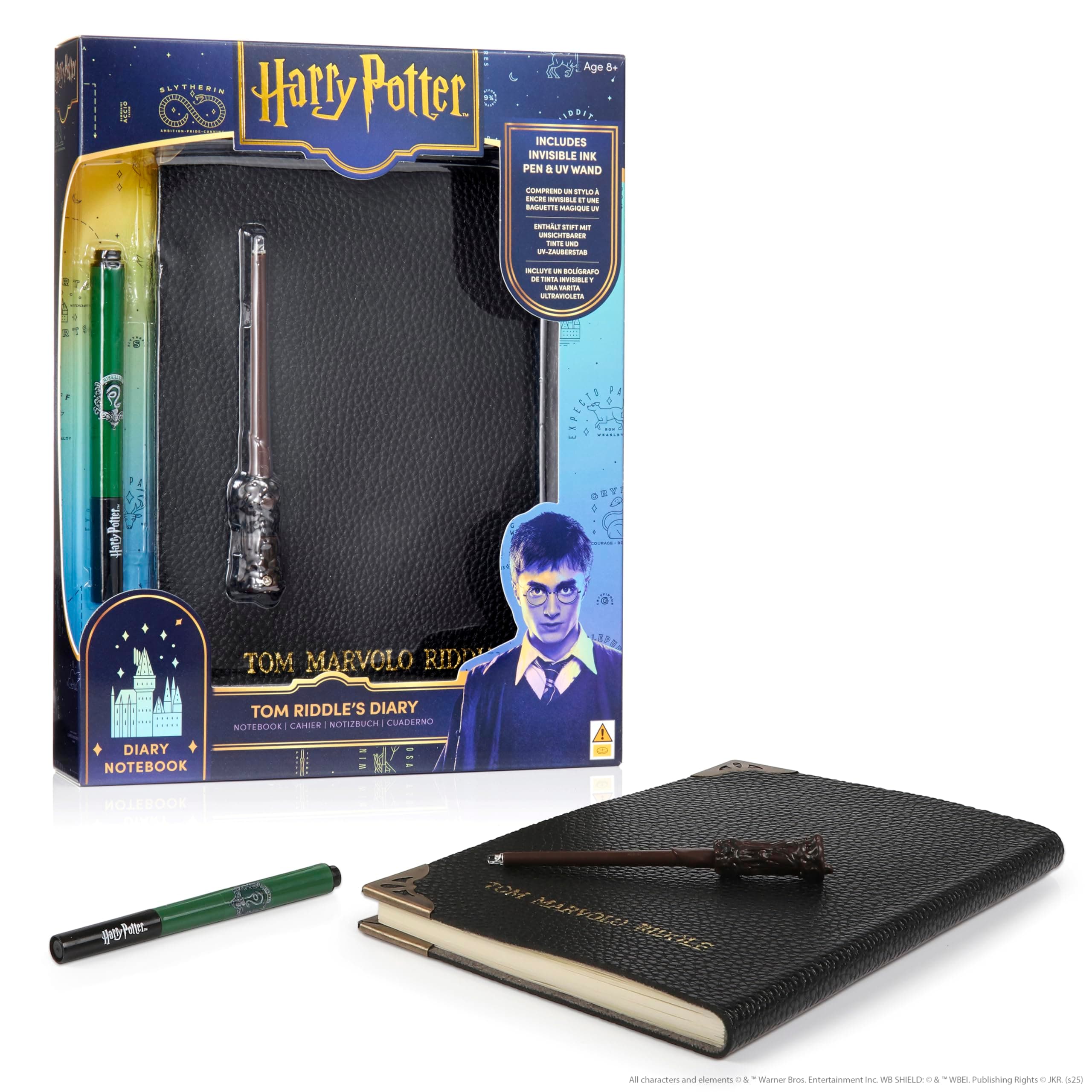 Tom Riddle's Secret Diary With Slytherin House Invisible Ink Pen and Harry Potter UV Light-Up Wand | Harry Potter Stationery Set | Wizarding World Official Collectables Toys and Gifts