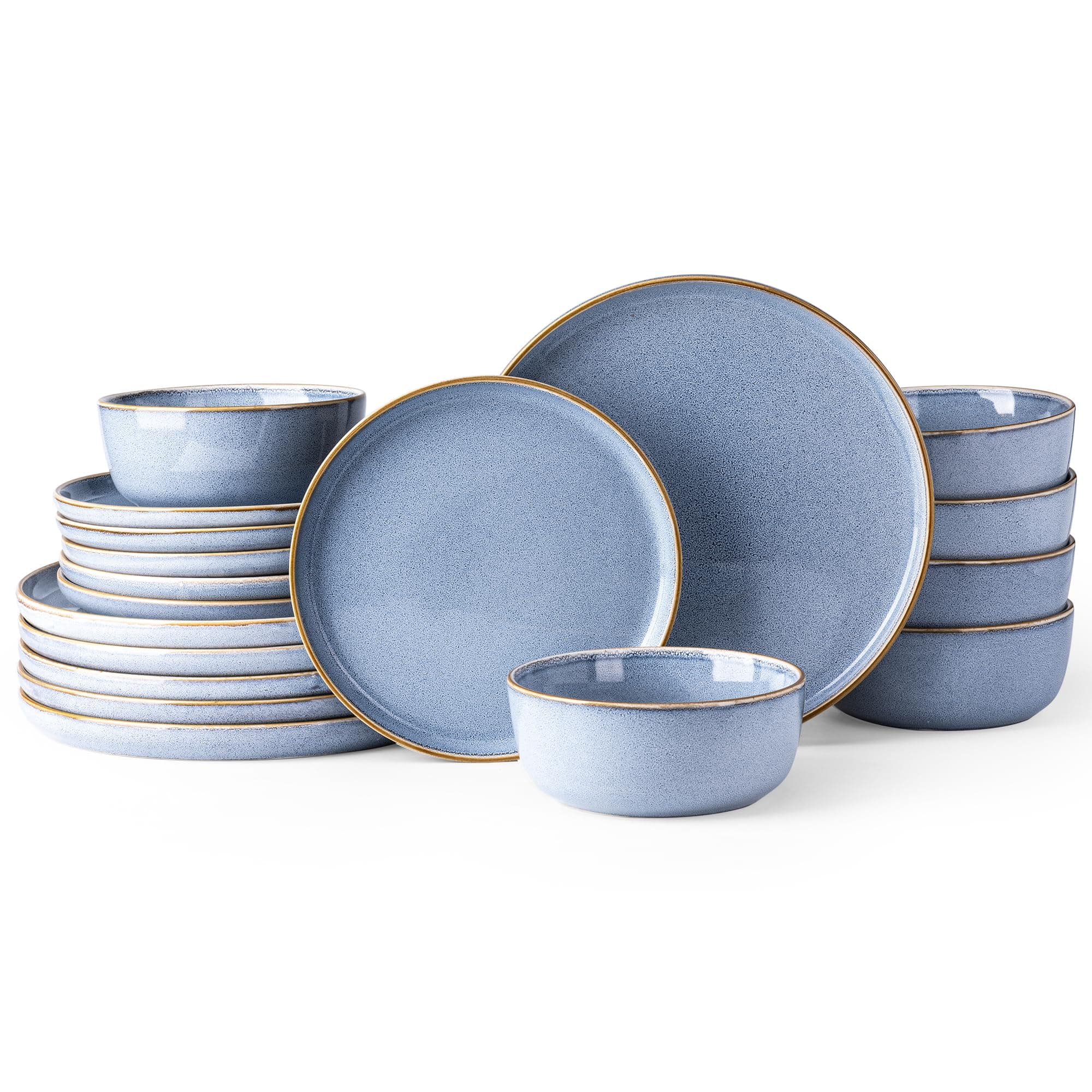 GBHOME Ceramic Dinnerware Sets for 6, 18 Pieces Stoneware Plates and Bowls Sets, Scratch Resistant Dish Sets for Dinner, Dishwasher & Microwave Safe, Brunnera Blue