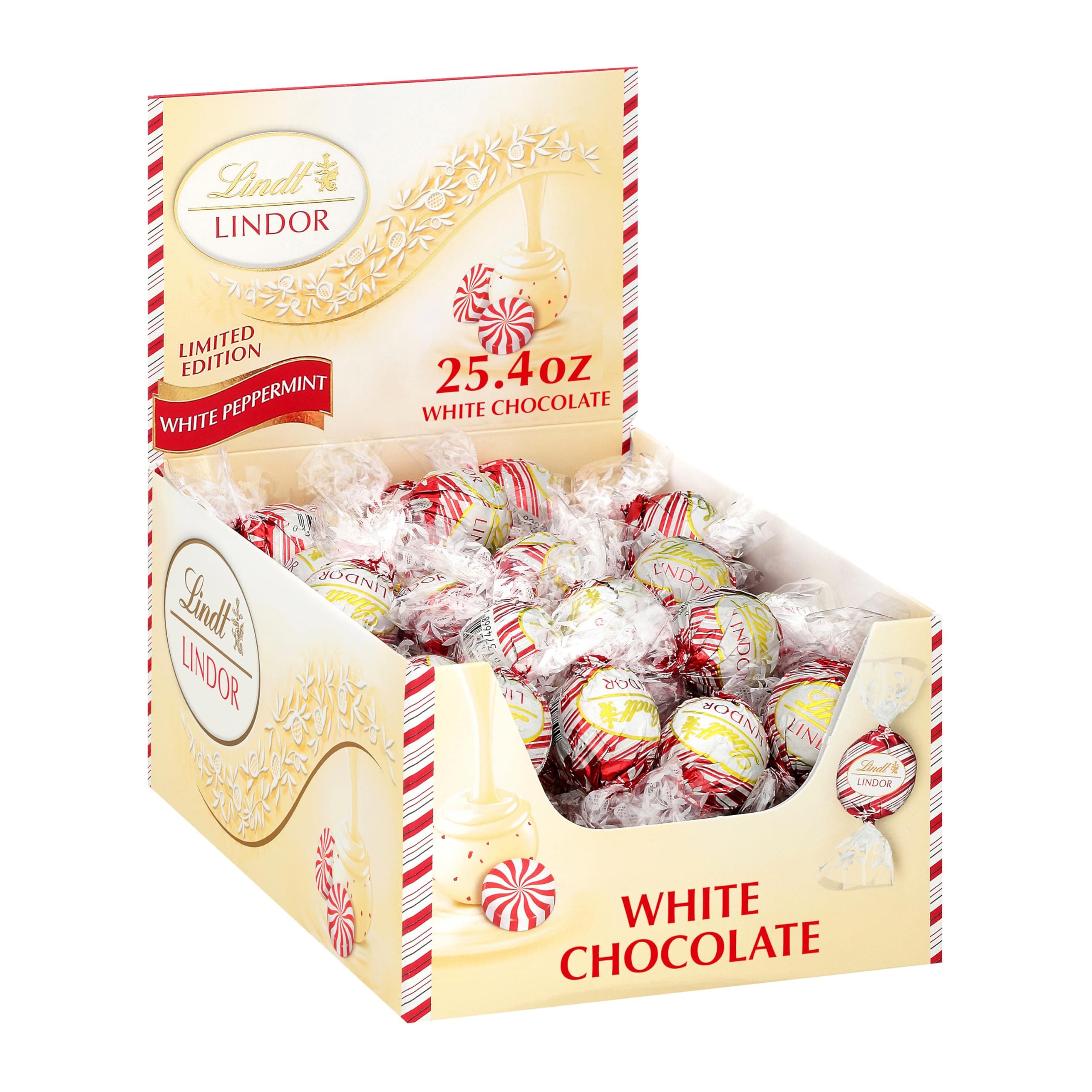 Lindt LINDOR Holiday White Peppermint Truffles 60ct