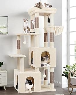 Cat Tower for Indoor Cats, Heavy Duty Cat Trees for Large Cats Adult Big Cats Maine Coon Cat Tree Tower with Scratching Post, Extra Large Top Perch, Cat Condos, F61, Beige, 61inch