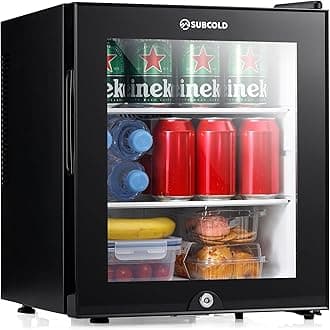 Subcold Aire30-G LED Mini Fridge | 30L Table Top Model | Quiet Frost Free Fridge for Bedrooms & Hotels | Lockable with Glass door & interior LED light (Black)